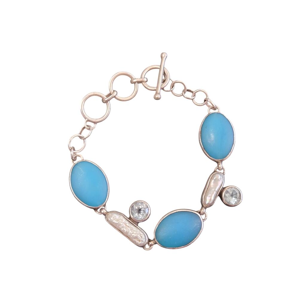 Stellar Jewels Hawaii Ocean Sterling Silver, Larimar, Pearl Bracelet